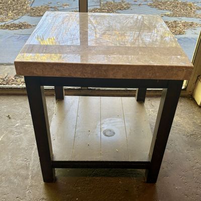 Contemporary Square End Table with Marble Tile Top and Espresso Finish Base