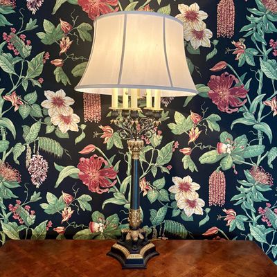 Large Heavy Empire Style Gilt and Black Patinated Metal Seven Light Table Lamp