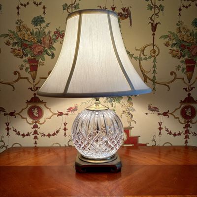 Cut Crystal Table Lamp with Dark Patinated Oriental Style Base