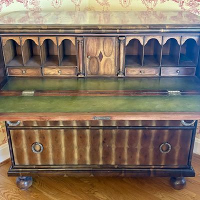 John-Richard Fine Furniture Fall-Front Burl Wood Secretary Desk