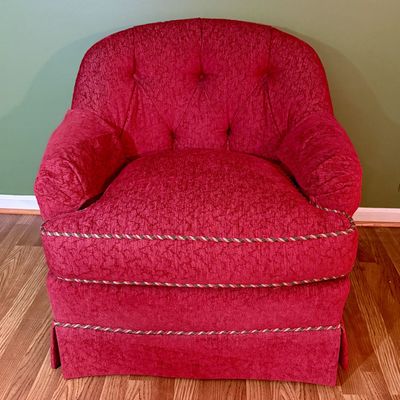 Lee Industries Tufted Barrel Back Club Chair in Crimson Upholstery