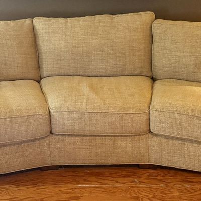 Lee Industries Upholstered Curved Conversation Sofa in Tightrope Teak