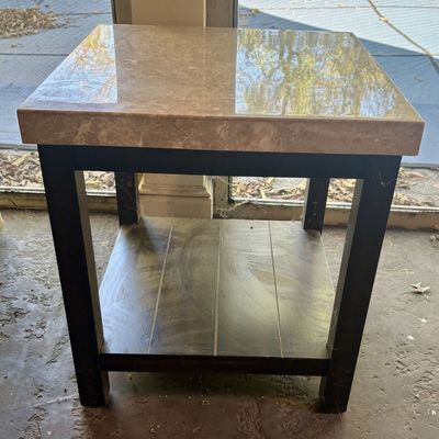 Contemporary Square End Table with Marble Tile Top and Espresso Finish Base