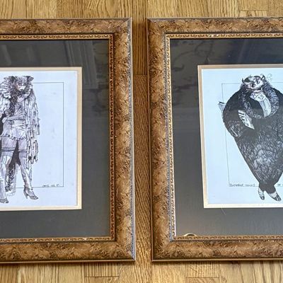 A Pair of Original Costume Design Drawings for Cats, Monogrammed JN 81