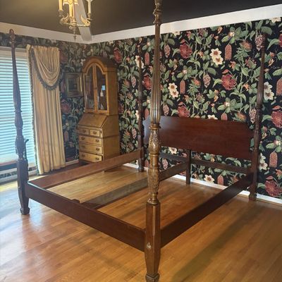 Mahogany Rice Carved King Size Four Poster Bed