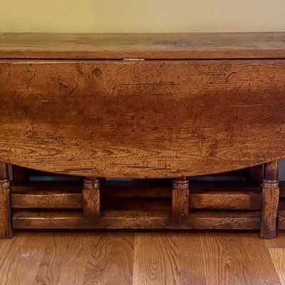 Jacobean Revival Oak Gateleg Drop Leaf Console Table