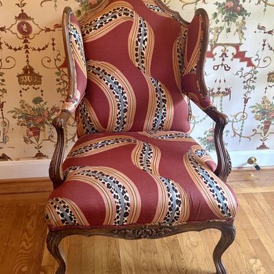 Louis XV Style Upholstered Wingback Armchair