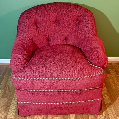 Lee Industries Upholstered Crimson Tufted Barrel Back Armchair