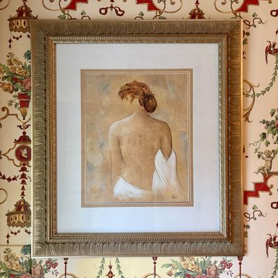 J. Thomas Mixed Media Drawing of a Seated Female Figure