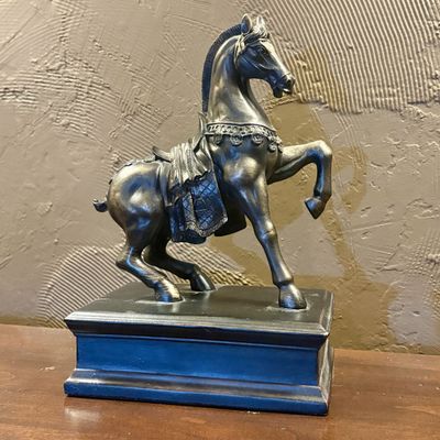 Cast Resin Figure of a Caparisoned Horse on Plinth