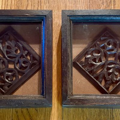 A Pair of Indian Hand Carved Wood Decorative Shadow Boxes