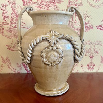 Large Ceramic Two Handled Festooned Amphora Urn