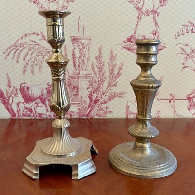 Two Assorted Cast Brass Candlesticks