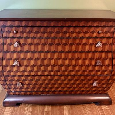 Parquetry Bombe Commode with Honeybee Motif and Hardware