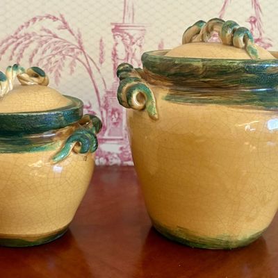 A Pair of Italian Glazed Earthenware Lidded Jars