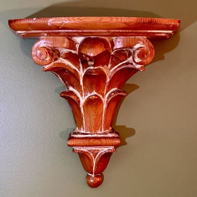 Pair Of Carved Wood Style Corinthian Style Wall Corbel Shelves