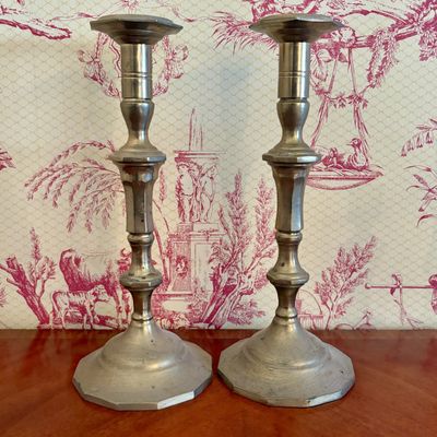 A Pair of Chinese Brass Candlesticks in the Georgian Revival Style