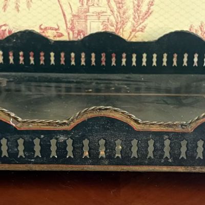 Indian Painted Toleware Rectangular Gallery Tray with Ball Feet