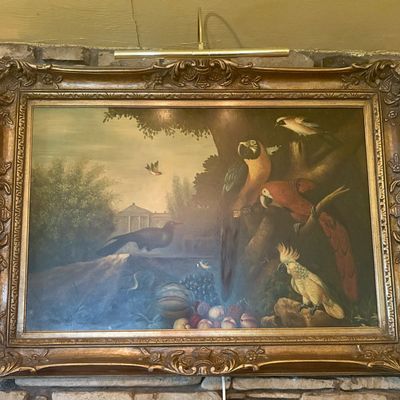 Edward S Oil on Canvas Tropical Bird Menagerie in Gilt Frame