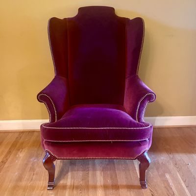 Hickory Chair Queen Anne Style Extra Tall Back Velvet Wingback Armchair