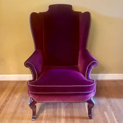 Hickory Chair Queen Anne Style Extra Tall Back Velvet Wingback Armchair