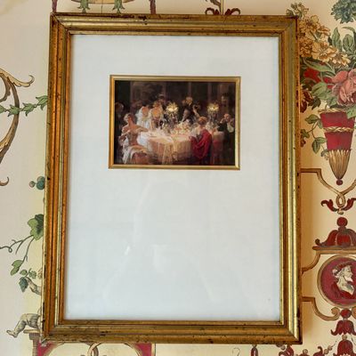 Framed Color Print Depicting a Belle Epoque Dinner Party