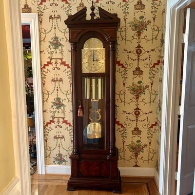 Colonial Manufacturing Co. Mahogany Moon Phase Triple Chime Grandfather Clock