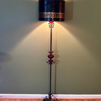 Fine Art Lamps Mediterranean Revival Floor Lamp with Blown Glass and Gold Foil Shade