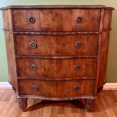 Italian Baroque Style Bombe Fruitwood Chest of Four Drawers