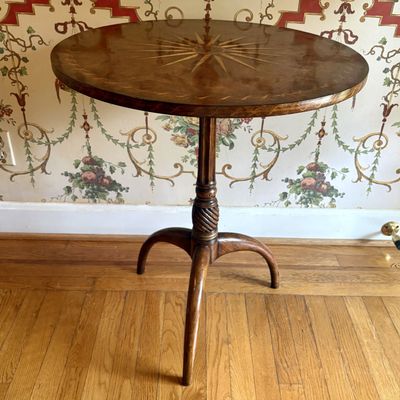 Regency Style Mahogany and Burl Wood Inlaid Tilt-Top Wine Table