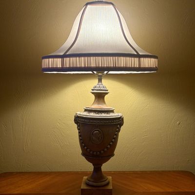 Large Neoclassical Urn Form Table Lamp with Fabric Bell Shade