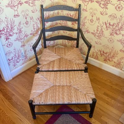 Ladderback Armchair and Matching Ottoman with Woven Rush Seats, pictured Cousins Included