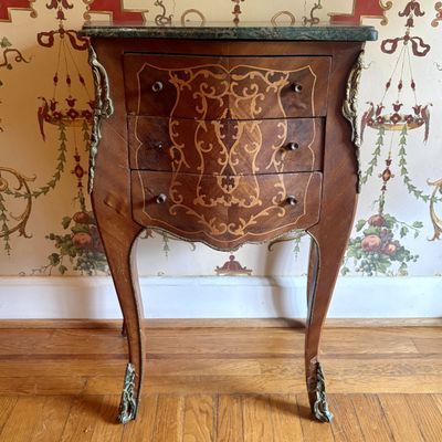 Louis XV Style Petite Bombe Commode with Green Marble Top