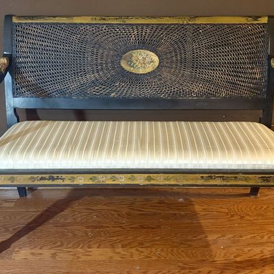 Painted Sheraton Revival Style Settee with Radial Cane Back