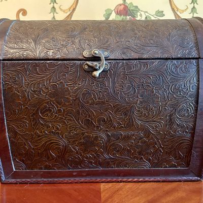 Wooden Dome Top Treasure Chest with Embossed Floral Panels
