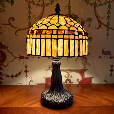 Leaded Glass and Jeweled Bronze Finish Table Lamp