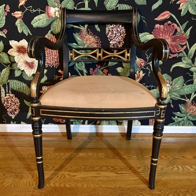 Regency Style Ebonized and Gilded Open Armchair