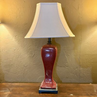 Large Glazed Red Ceramic Baluster Form Table Lamp