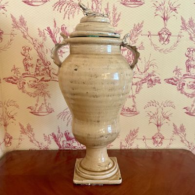 Large Glazed Earthenware Lidded Trophy Urn