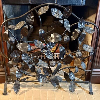 Hand Forged Wrought Iron Fireplace Screen with Foliate and Buckeye Motif