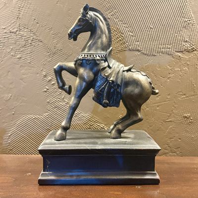 Cast Resin Figure of a Caparisoned Horse on Plinth