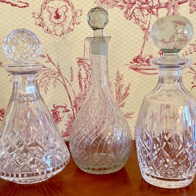 Three Vintage Cut Crystal Decanters Including Waterford