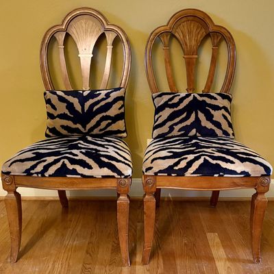 A Pair of Hepplewhite Style Shield Back Mahogany Side Chairs with Zebra Print Upholstery