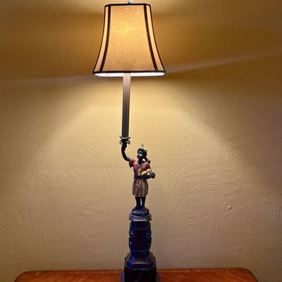 Large Figural Polychrome Metal Blackamoor Table Lamp with Marble Base