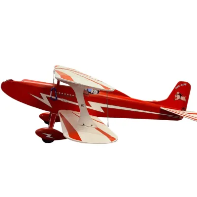 Sale Photo Thumbnail #36: Sig Hog-Bipe RC model biplane, featuring a red and white lightning bolt paint scheme with a pig graphic on the tail fin.