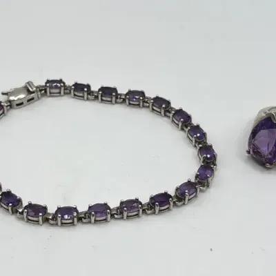 Amethyst Sterling Silver Jewelry- Tennis Bracelet 7" and Ring (Size 5.5)