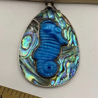 Sagen Sterling Silver Abalone Seahorse Necklace 34"