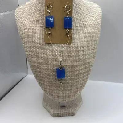 Glass/Lapis Sterling Silver Necklace 16" and Bracelet 6.5"