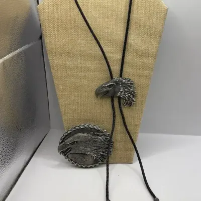 Pewter Eagle Belt Buckle and Bolo Tie (marked 1993)