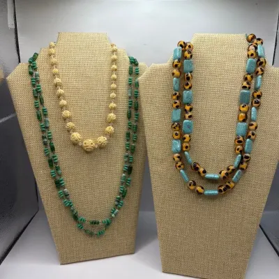 Heavy Beaded Costume Necklaces- Faux Turquoise and Faux Carved Ivory 